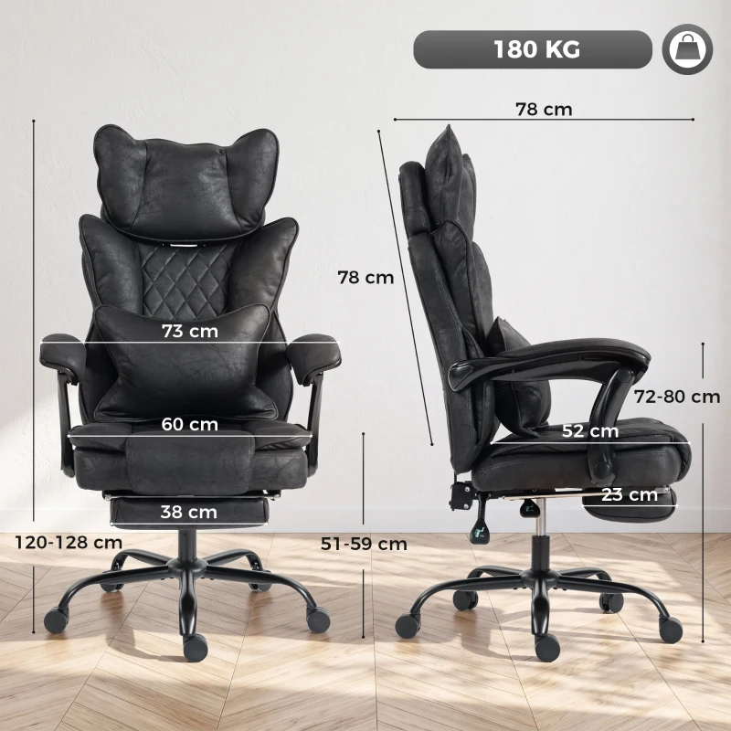 HOMCOM Executive Office Chair, Leathaire Big and Tall Office Chair 180 kg with Wide Seat, Reclining, Lumbar Support, Black