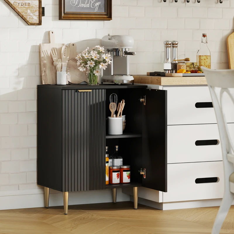 HOMCOM Sideboard Buffet Cabinet, Modern Kitchen Storage Cabinet with Adjustable Shelves and Metal Legs, Black