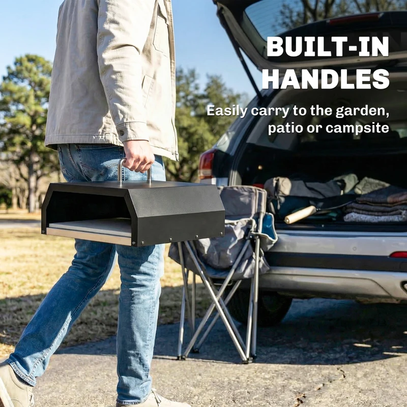 Outsunny 3 in 1 Outdoor Pizza Oven, Portable Wood Fired Pizza Maker with Handles, Stone and Peel