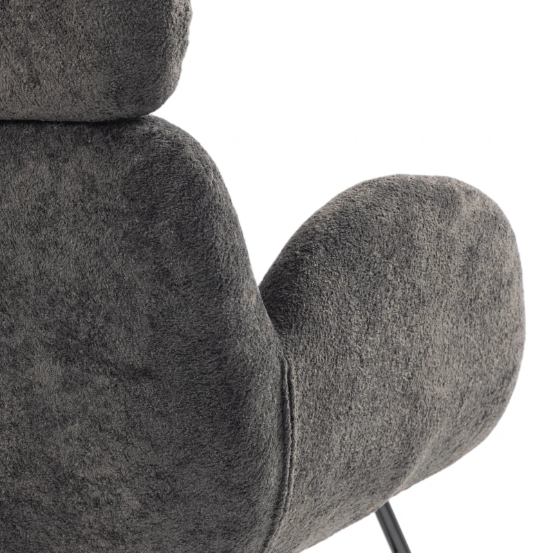 HOMCOM Upholstered Rocking Chair Adjustable Headrest Rocker Chair Raindrop Velvet Rubberwood Base Dark Grey