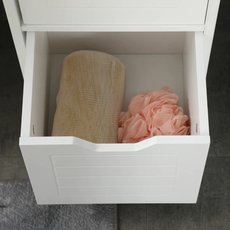 kleankin Meuble colonne de salle de bain armoire haute meuble rangement avec 3 étagères et 2 tiroirs en bois - 30 x 30
