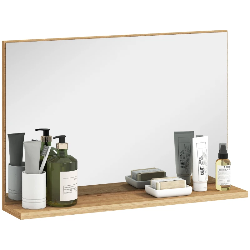 kleankin Oglindă de baie de perete cu poliță, design modern și multifuncțional, 60x12x40 cm, lemn