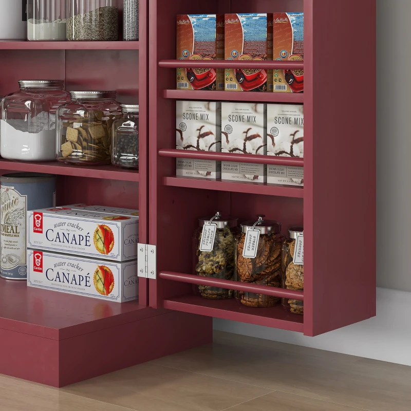 HOMCOM Armoire meuble de cuisine garde-manger 2 portes avec 5 étagères et 12 porte-épices - 60 x 30 x 104 cm - rouge