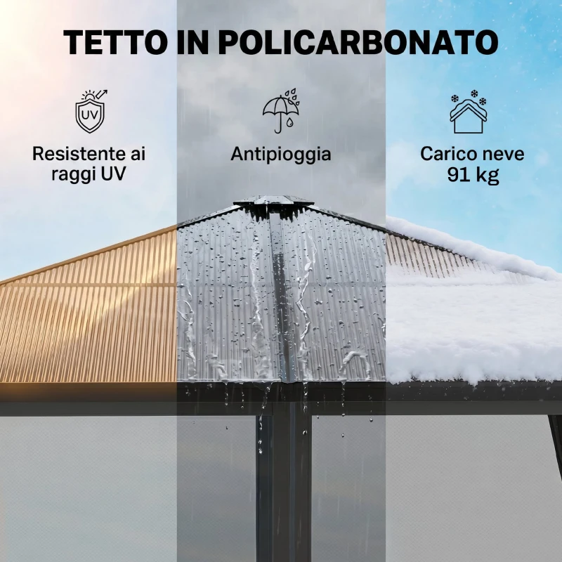 Outsunny Gazebo Esterno con Tetto Rigido, 3x3 m, Grigio Scuro