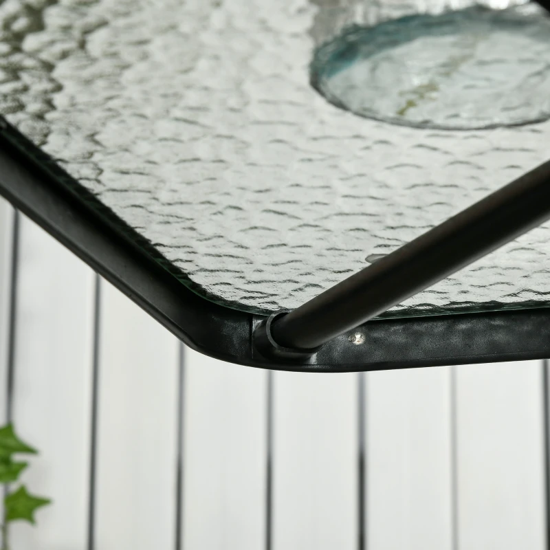 Outsunny Square Garden Dining Table with Tempered Glass Top & Umbrella Hole, 76 x 76 cm