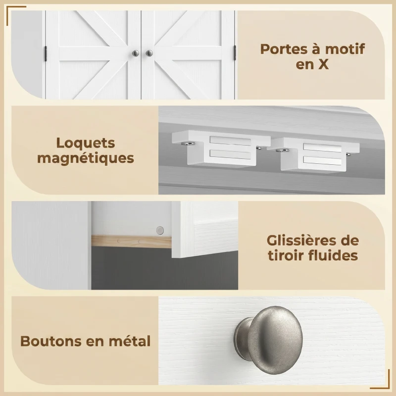 HOMCOM Buffet haut cuisine, armoire de cuisine 2 portes, 2 tiroirs, 6 porte-racks, étagères réglables, 80x39,5x184,5cm, blanc