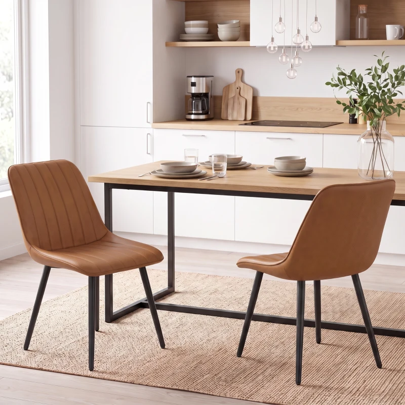 HOMCOM Set de 2 scaune de sufragerie moderne, spătar și șezut curbat, cu tapițerie sintetică, 51x61x78cm, maro