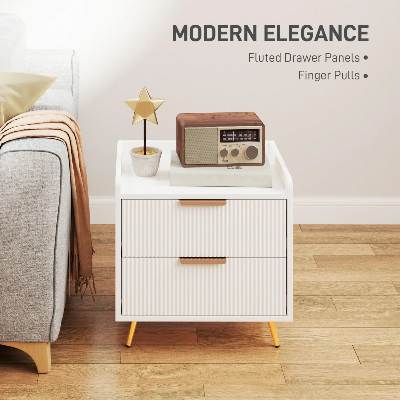HOMCOM Elegant Two-Drawer Bedside Table - White