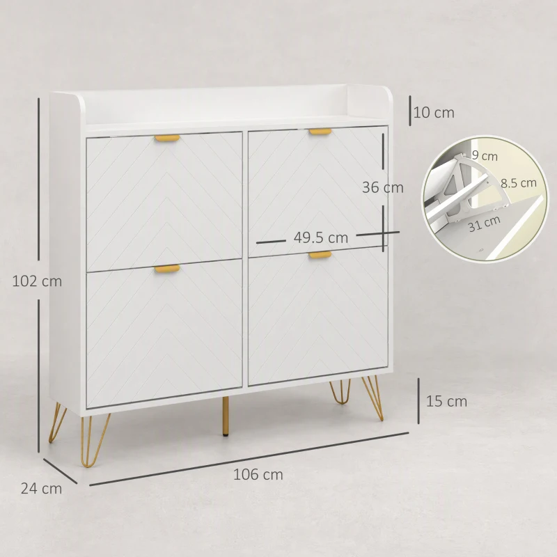 HOMCOM Narrow Shoe Storage Cabinet, Slim Shoe Cupboard with 4 Flip Drawers, Adjustable Shelf, Shoe Rack for 16 Pairs of Shoes