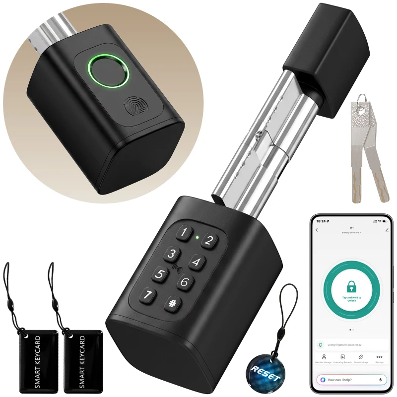HOMCOM Cerradura Inteligente 5 en 1 con Huella App Tuya Bluetooth Código Tarjeta NFC/RF Llave Códigos Temporales Negro