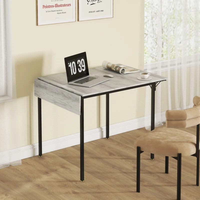 HOMCOM Four-Person Drop Leaf Dining Table - Grey