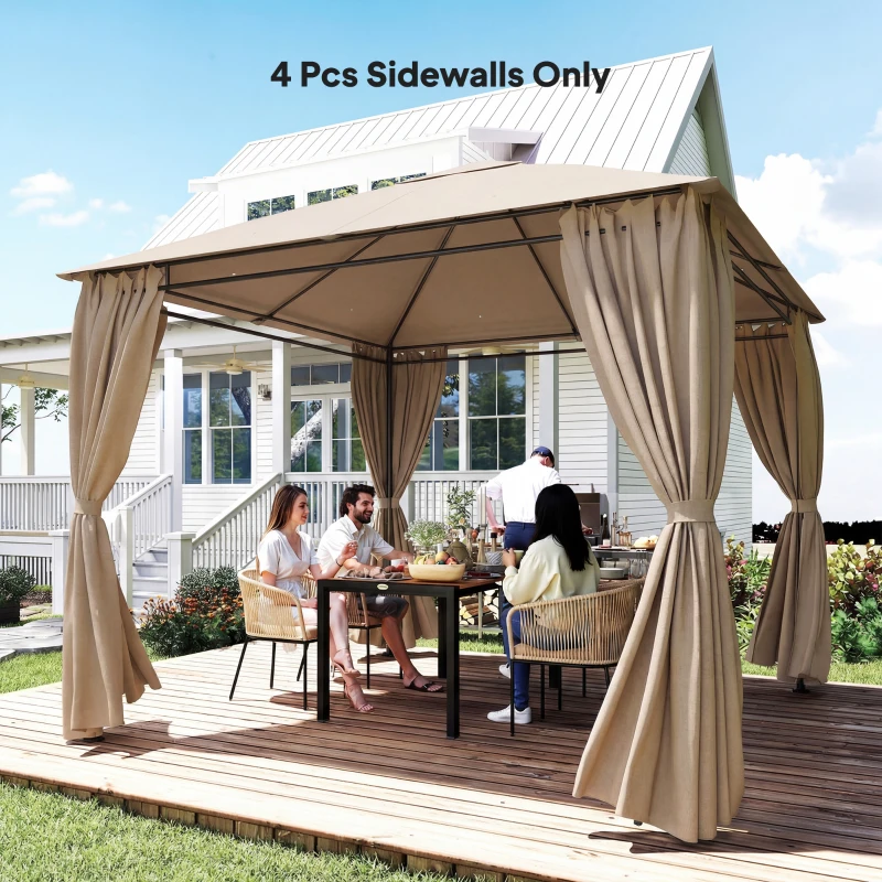 Outsunny 4 Pack Replacement Gazebo Curtains Privacy Panel for Most 3 x 3 m Gazebo, Outdoor Shelter Sidewalls, Khaki