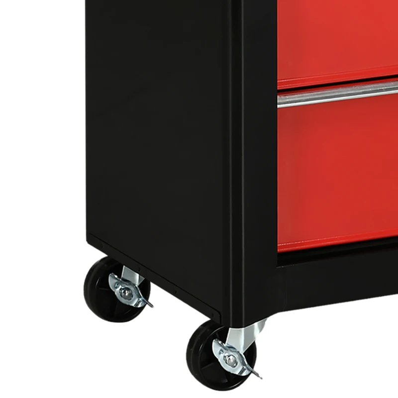 HOMCOM 5-Drawer Tool Chest, Lockable Steel Tool Storage Cabinet with Wheels and Handle Tool Box for Garage, Workshop, Red
