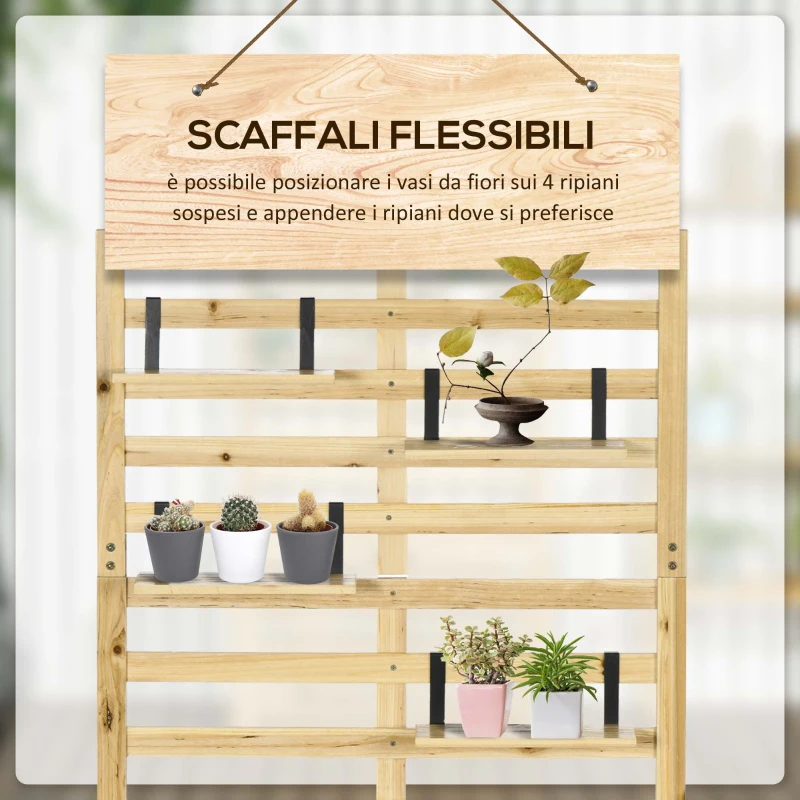 Outsunny Cassapanca da Giardino con Traliccio e 4 Ripiani in Legno con Chiusura Magnetica, 80x45x160 cm