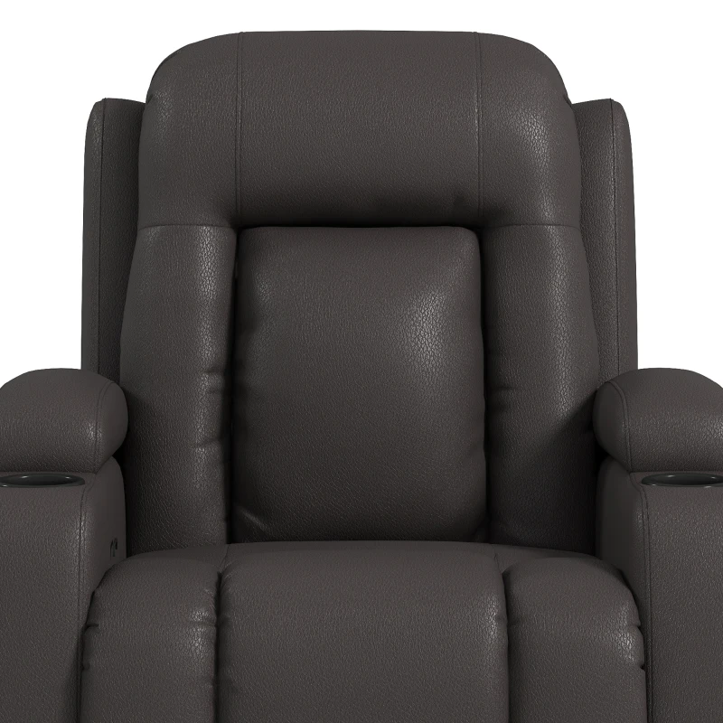 HOMCOM PU Leather Recliner Chair, Recliner Armchair with Extended Footrest, Cup Holders and Side Pockets, Dark Brown