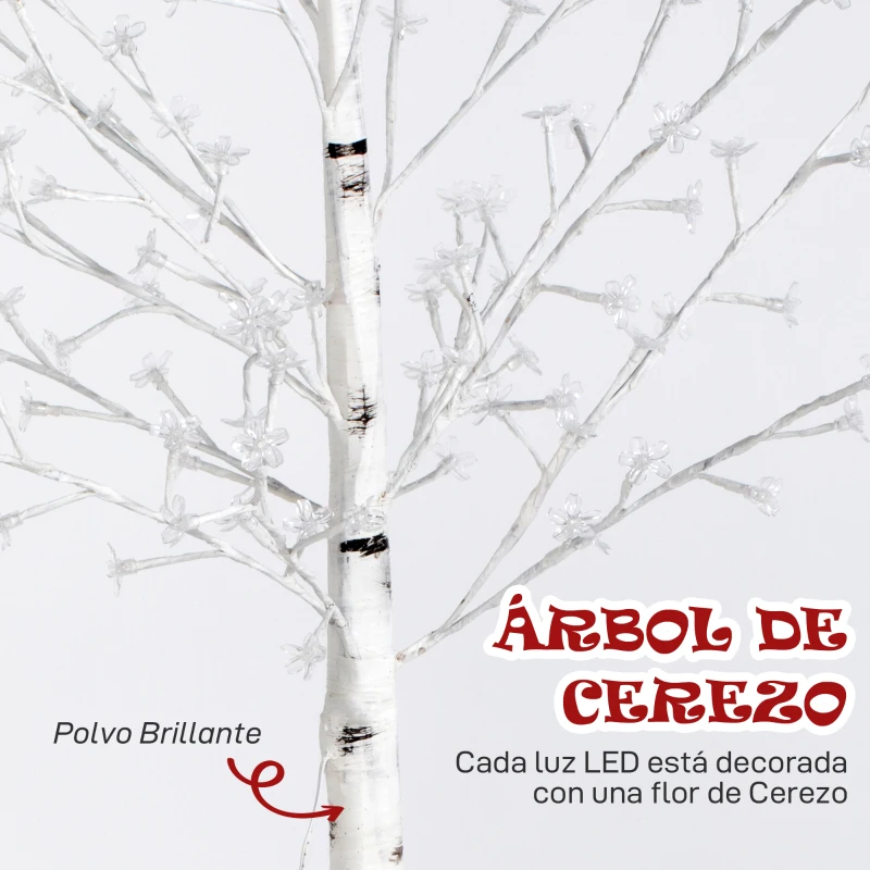 HOMCOM Árbol de Cerezo Artificial con 120 Luces LED Brillo Ajustable Decoración para Interiores 21x21x150 cm Blanco