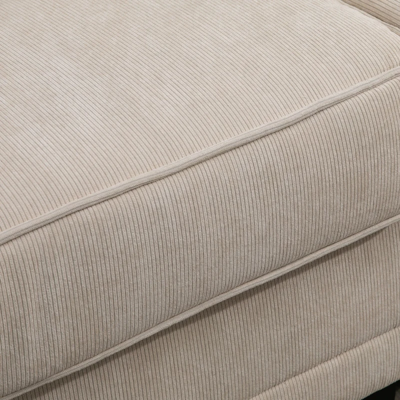 HOMCOM Canapé 3 places en tissu velours côtelé, canapé salon, 197 cm, avec accoudoirs et dossier rembourrées, canapé avec 2 oreillers, pieds en bois massif de pin, pour salon, chambre, bureau, beige