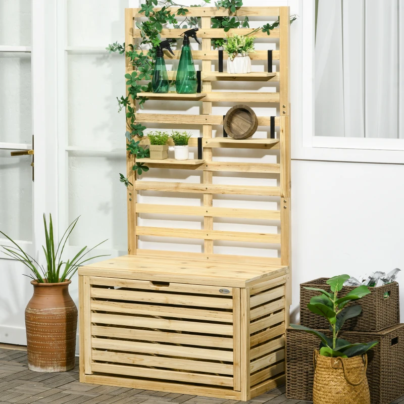 Outsunny Cassapanca da Giardino con Traliccio e 4 Ripiani in Legno con Chiusura Magnetica, 80x45x160 cm