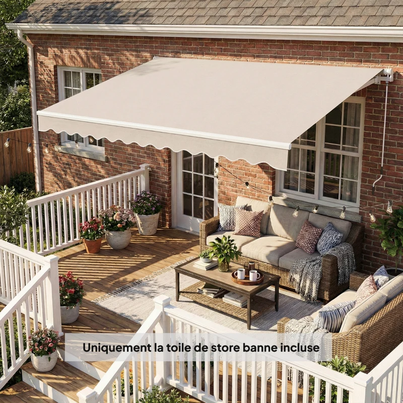 Outsunny Toile de Rechange Store Banne avec Lambrequin, Déperlante, Toile de Remplacement pour Store 3,5 x 2,5 m Crème