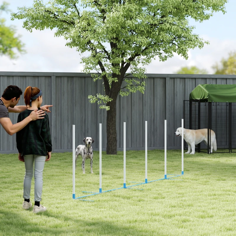 PawHut Dog Agility Equipment Training Adjustable Obstacle Course Set with 6 Weaves Poles Storage Bag for Pet Outdoor Games Exercise