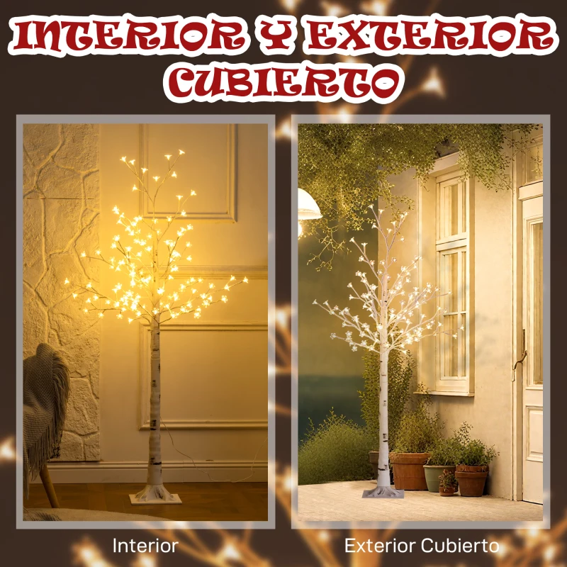 HOMCOM Árbol de Cerezo Artificial con 120 Luces LED Brillo Ajustable Decoración para Interiores 21x21x150 cm Blanco