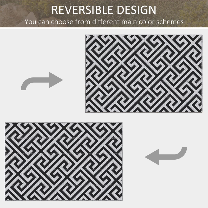 Outsunny Outdoor Rug Reversible Mat Plastic Straw Rug Portable RV Camping Mat for Garden Deck Picnic Indoor, 121 x 182 cm (4 x 6 ft), Black & White