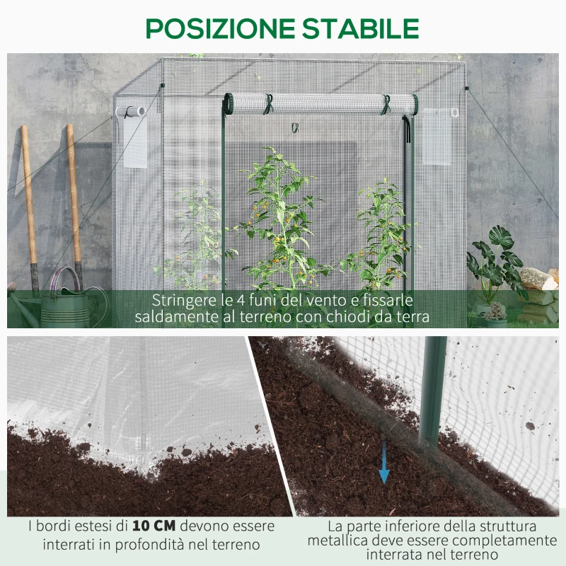 Outsunny Serra da Giardino con Porta Avvolgibile e Bordi Estesi, in Acciaio e PE, 200x76x168 cm, Bianco
