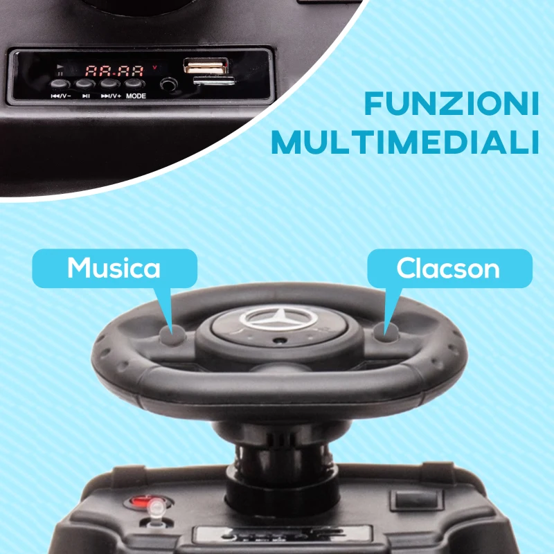 HOMCOM Macchina Elettrica per Bambini 18 Mesi-4 Anni con clacson, Musica e USB, Licenza Mercedes-Benz, Beige