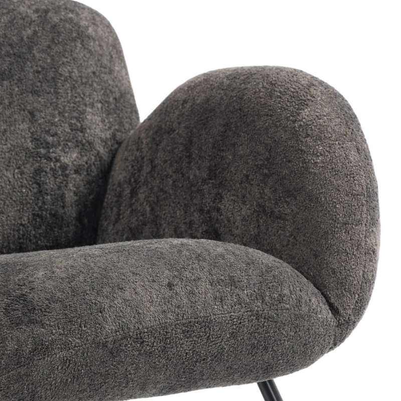 HOMCOM Upholstered Rocking Chair Adjustable Headrest Rocker Chair Raindrop Velvet Rubberwood Base Dark Grey