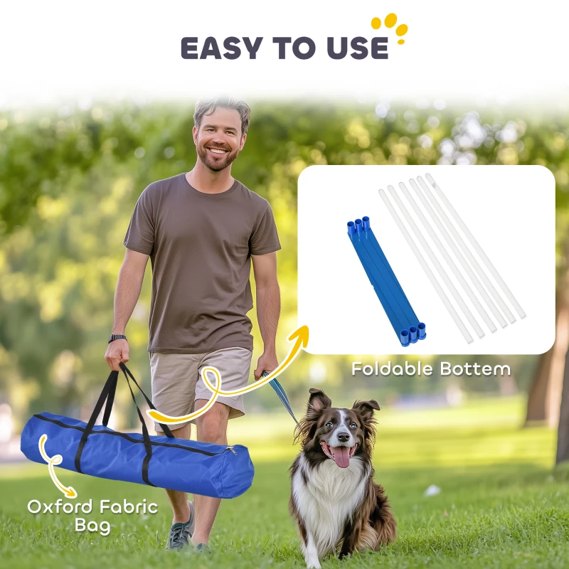 PawHut Dog Agility Equipment Training Adjustable Obstacle Course Set with 6 Weaves Poles Storage Bag for Pet Outdoor Games Exercise