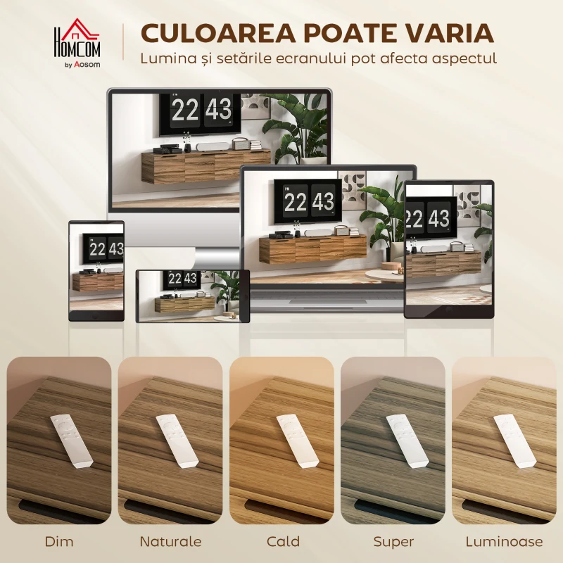 HOMCOM Mobilier Suport TV Suspendat până la 65" cu 3 Dulapuri în Stil Industrial, Maro Rustic