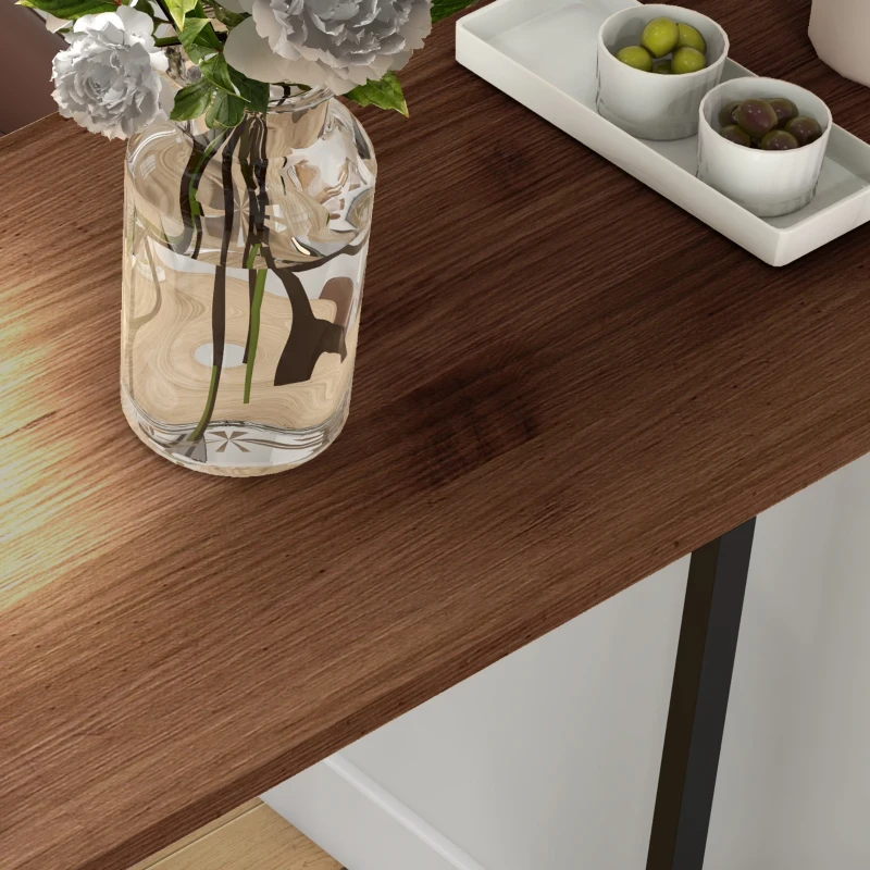 HOMCOM Table de bar table haute de cuisine mange-debout avec étagères 120 x 40 x 105 cm piètement acier noir