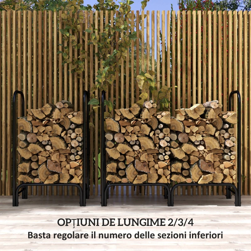 Outsunny Portalegna da Interno ed Esterno in Metallo con Telo Porta Legna e Copertura, 120x36x99 cm, Nero