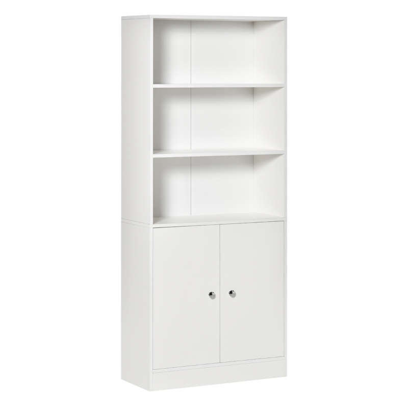 HOMCOM Estantería Librería con 3 Compartimentos Abiertos y 1 Armario con Estante Ajustable Almacenaje para Salón Estudio 70x29,5x167 cm Blanco