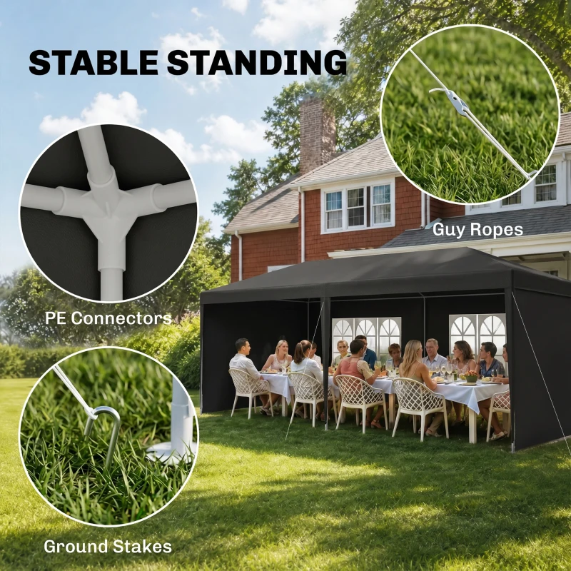 Outsunny 6 x 3 m Party Tent Gazebo - Outdoor Patio Canopy Shelter with Windows and Side Panels, Dark Grey