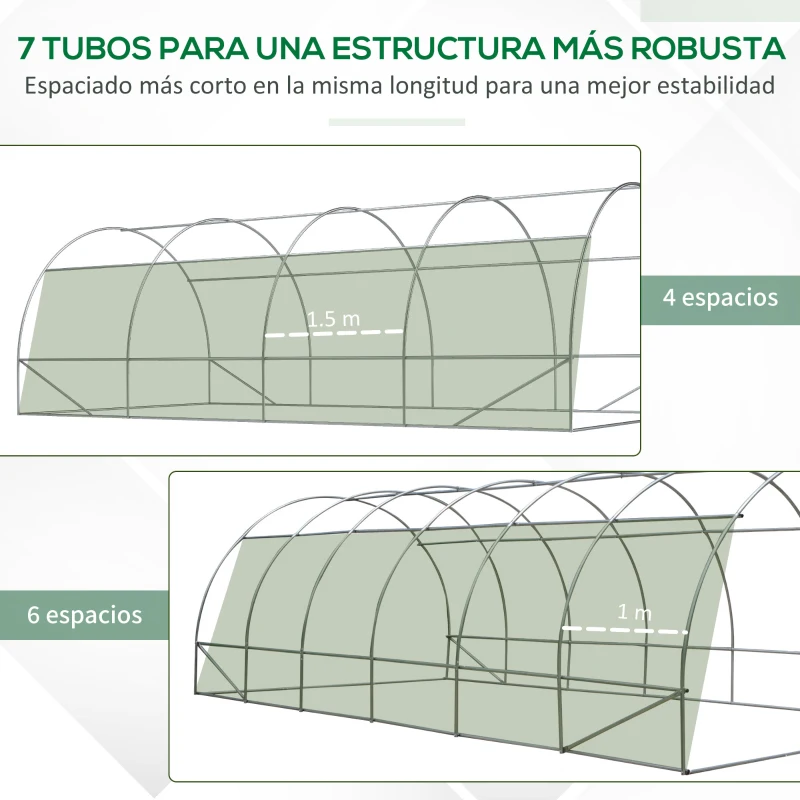Outsunny Invernadero de Túnel con 12 Ventanas Puerta Invernadero de Huerto para Cultivos Plantas Verduras Flores Verde