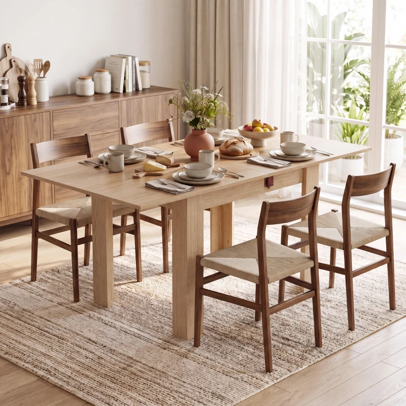 HOMCOM Klapp-Esstisch für 4 Personen, für Wohnzimmer, Esszimmer, 140x70x77 cm, Eiche