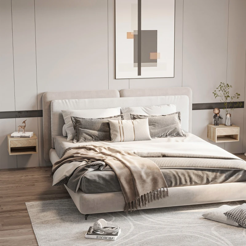 HOMCOM Set 2 Comodini Moderni Sospesi con Cassetto e Mensola in Legno 37x32x21cm, Colore Naturale