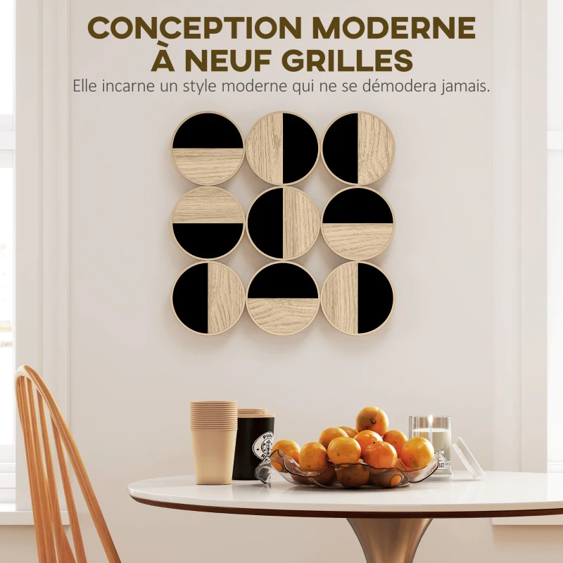 HOMCOM Décoration murale en métal, sculpture murale en métal, design unique à plusieurs disques, 60 x 60 cm, naturel et noir