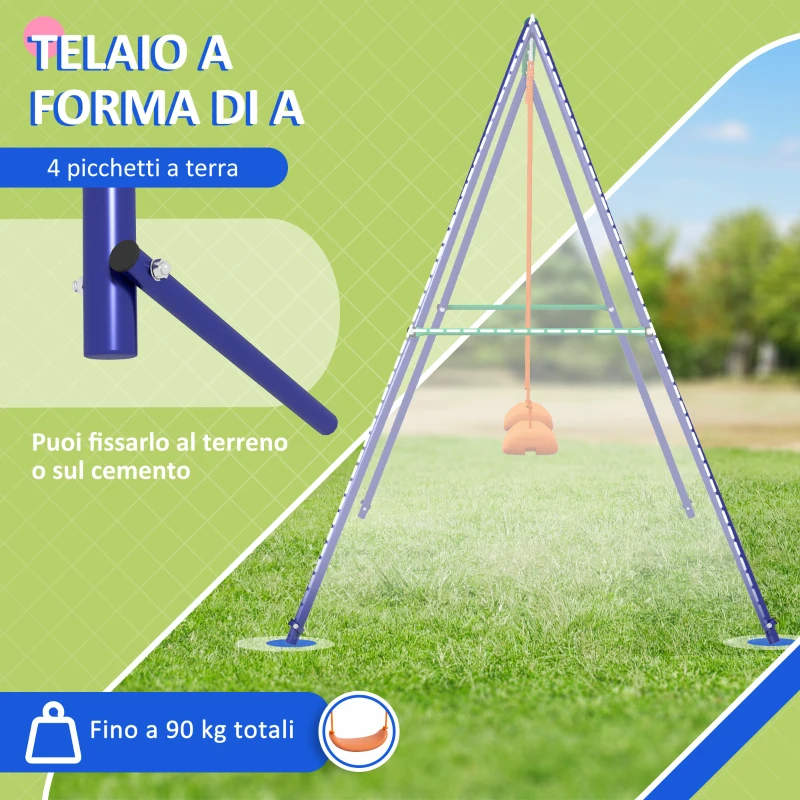 Outsunny Altalena per Bambini 3-8 Anni con 2 Seggiolini e 4 Picchetti, in Metallo e PP, 269x160x180 cm