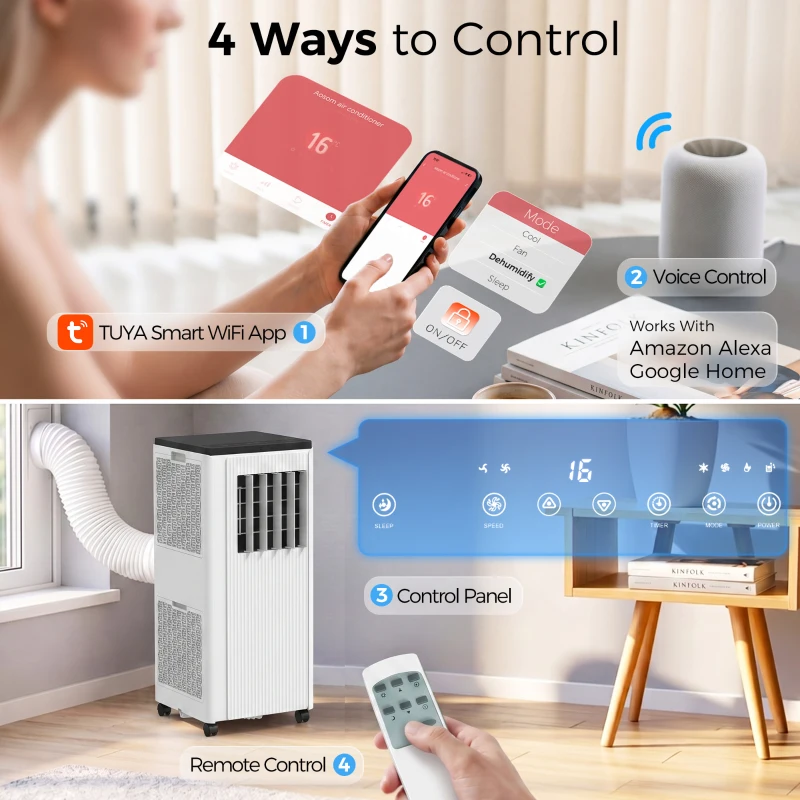 HOMCOM 7,000 BTU App-Controlled Mobile Air Conditioner, 15m² Radius - White