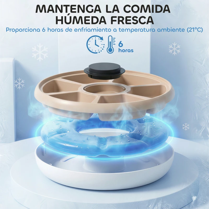 PawHut Comedero Automático para Gatos y Perros con Paquete de Hielo Temporizador Programable 6 Cuencos Pantalla LED