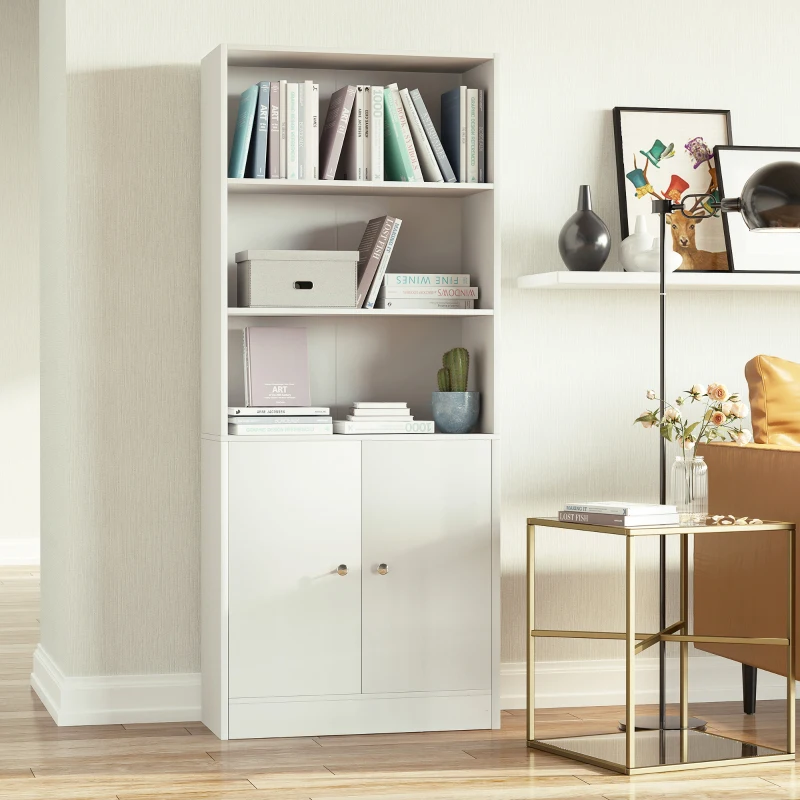 HOMCOM Estantería Librería con 3 Compartimentos Abiertos y 1 Armario con Estante Ajustable Almacenaje para Salón Estudio 70x29,5x167 cm Blanco