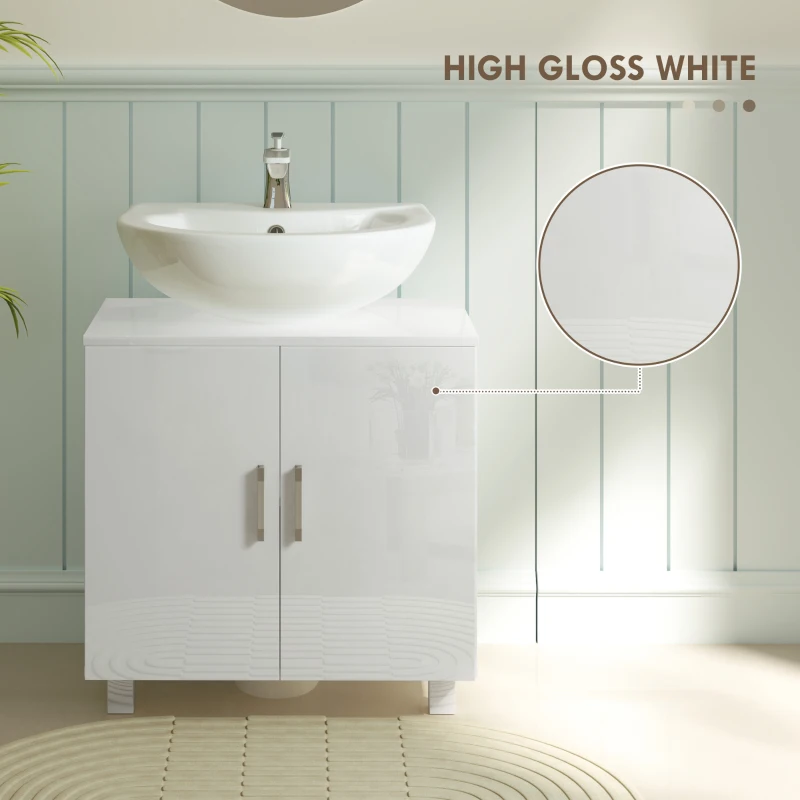 HOMCOM Bathroom Under Sink Cabinet for Basin without or with Pedestal - High Gloss White