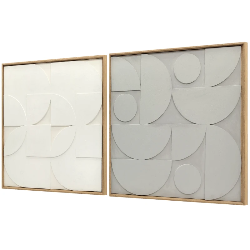 HOMCOM Decoración de Pared de Madera 3D de  2 Piezas con Patrones Geométricos Huecos para Salón Dormitorio Pasillo Blanco