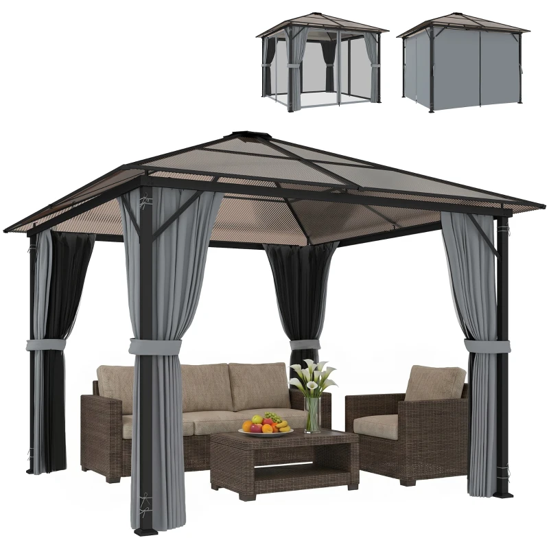 Outsunny Pavilion exterior 3x3 m cu acoperiș rigid, gri închis