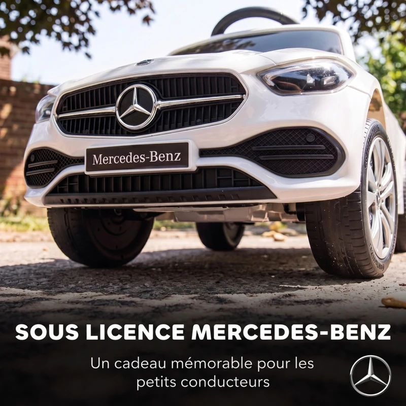 AIYAPLAY Porteur Enfants 3 en 1 Mercedes-Benz sous Licence, Garde-Corps, Espace de Rangement, Klaxon, 83x40x90cm, Blanc