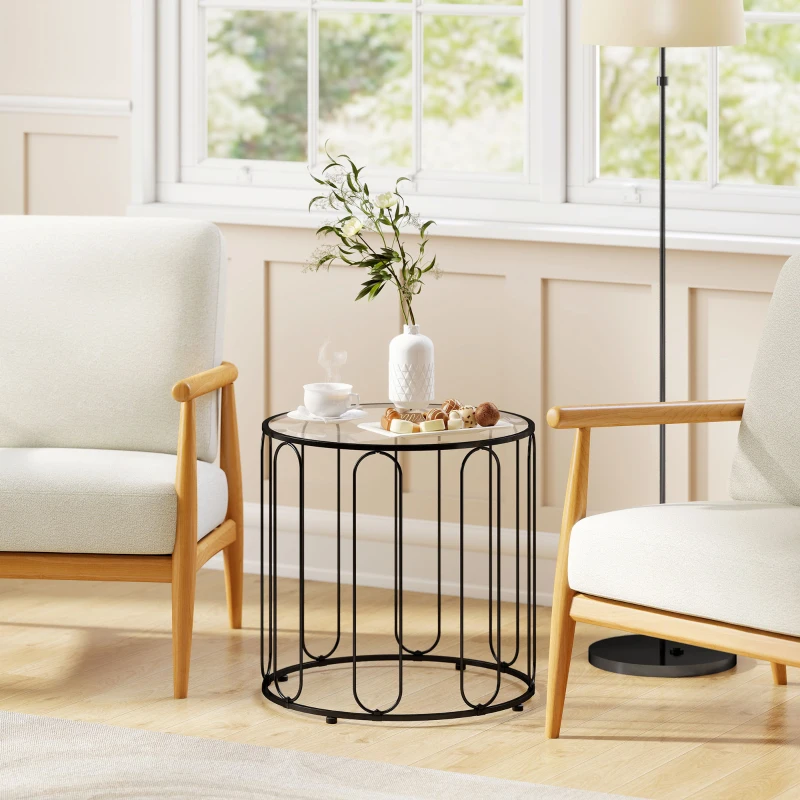 HOMCOM Conjunto de 2 Mesas Auxiliares Tipo Nido con Estructura de Metal y Encimera de Cristal Ø50x50 cm y Ø40x40 cm Negro