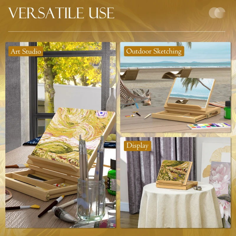 Vinsetto Wooden Table Easel Box with Storage Portable Folding Artist Easel, Natural