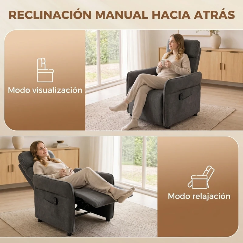 HOMCOM Sillón de Masaje con Calor Reclinación por Empuje 135° Reposapiés Reposabrazos Ajustables y 2 Bolsillos Gris Oscuro